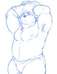  2017 anthro armpit_hair bear chest_tuft clothed clothing male mammal monochrome muscular muscular_male navel nipples pecs shiba-kenta solo standing topless tuft underwear undressing 