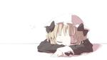  blonde_hair boro_(tn-boro) closed_eyes desk hair_ribbon hat mahou_shoujo_ikusei_keikaku mahou_shoujo_ikusei_keikaku_restart nokko-chan on_desk ribbon shadow sleeping solo white_background 