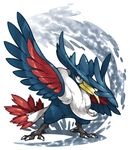  full_body gen_4_pokemon honchkrow legs_apart no_humans pearl7 pokemon pokemon_(creature) simple_background solo spread_wings standing white_background 