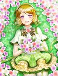  birthday blush brown_hair flower headdress koizumi_hanayo love_live!_school_idol_project short_hair smile violet_eyes 