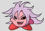  android_21 artist_request black_sclera dragon_ball_fighterz fangs kirby kirby_(series) majin_android_21 nintendo open_mouth parody red_eyes style_parody 