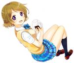  blush brown_hair koizumi_hanayo love_live!_school_idol_project onigiri seifuku short_hair skirt smile violet_eyes 