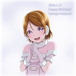  birthday blush brown_hair dress earmuffs gloves koizumi_hanayo love_live!_school_idol_project short_hair smile violet_eyes 