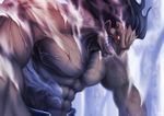  abs absurdres berserker black_hair commentary_request fate/stay_night fate_(series) highres injury kamonegi_(meisou1998) male_focus muscle red_eyes short_hair solo teeth 