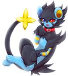  2015 ambiguous_gender black_fur blue_eyes blue_fur collar feral fur heterochromia hi_res kiriya looking_at_viewer luxray nintendo open_mouth paws pok&eacute;mon pok&eacute;mon_(species) red_eyes red_nose simple_background solo video_games white_background yellow_sclera 