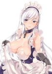  apron apron_lift azur_lane bad_id bad_twitter_id bangs bare_shoulders belfast_(azur_lane) blue_dress blue_eyes braid breasts chain cleavage collar collarbone commentary_request corset dress eyebrows_visible_through_hair french_braid frilled_apron frills gauntlets gloves highres large_breasts long_hair looking_at_viewer looking_to_the_side maid maid_apron maid_headdress open_mouth shiny shiny_hair shiny_skin silver_hair simple_background smile solo thomasz white_apron white_background white_gloves 