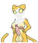  2018 anthro balls breasts crossgender cum cum_on_self dickgirl feline fur intersex katia_managan khajiit mammal nude prequel solo the_elder_scrolls unknown_artist video_games 