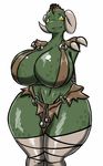  2015 argonian armor big_breasts breasts clothed clothing female horn huge_breasts legwear loincloth looking_at_viewer navel pumpkybutt scalie solo stockings the_elder_scrolls unconvincing_armor video_games yellow_eyes 