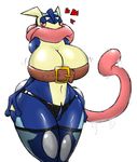  &lt;3 2015 big_breasts breasts clothing female greninja huge_breasts legwear looking_at_viewer navel nintendo pok&eacute;mon pok&eacute;mon_(species) pumpkybutt red_eyes solo stockings traditional_media_(artwork) video_games 