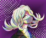  1girl bangs buttons danganronpa danganronpa_3 eyebrows flipped_hair jacket kimura_seiko mask medical_mask one_eye_covered purple_eyes shirt side_bangs silver_hair solo surgical_mask white_shirt 