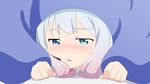  aqua_eyes bed blush close eromanga-sensei fukuri gray_hair izumi_sagiri loli 