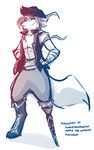  2018 anthro canine clothed clothing english_text fur hair hat keidran male mammal monochrome pegleg pirate pirate_hat simple_background sketch smile solo text tom_fischbach twokinds white_background wolf zen_(twokinds) 