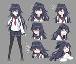  akatsuki_(kantai_collection) anchor anchor_symbol bad_id bad_pixiv_id badge black_legwear cnm expressions flat_cap full_body hat kantai_collection long_hair neckerchief open_mouth pantyhose purple_eyes purple_hair red_neckwear school_uniform serafuku simple_background solo 