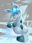  ambiguous_gender blue_eyes bluespice blush butt eeveelution eyelashes glaceon looking_at_viewer looking_back nintendo pok&eacute;mon pok&eacute;mon_(species) presenting presenting_hindquarters sitting slit_pupils solo tears video_games wide_hips 