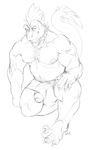  anthro big_bulge bulge clothed clothing collar facial_hair goatee greyscale humanoid_penis looking_at_viewer male monochrome musclegut muscular muscular_male nipples penis penis_through_leghole poking_out scalie sketch solo spiritraptor topless uncut 