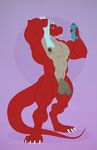  2016 anthro bottle dragon flaccid humanoid_penis kazushi looking_at_viewer male nipple_piercing nipples penis piercing scalie smile solo standing towel 