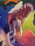  2018 blush cat dakota_(tartii) dinosaur feline gaping_mouth green_background macro mammal micro micro_on_macro mouth_shot nummynumz open_mouth oral_vore saliva simple_background size_difference soft_vore sprout swallowing teeth tongue tongue_out uvula vore yellow_eyes 