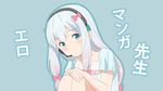  aqua_eyes eromanga-sensei fukuri gray_hair headphones izumi_sagiri loli long_hair microphone ribbons 