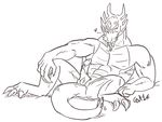  &lt;3 2014 anthro demon dragon erection forked_tongue jackie_chan_adventures looking_at_viewer male orangecatslutz penis pose presenting presenting_penis scalie shendu solo spread_legs spreading tongue tongue_out 