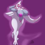  2018 abs angrypotato96 anthro areola biceps big_breasts breasts claws digital_media_(artwork) dragon female hi_res huge_breasts kya_(palkitos) legendary_pok&eacute;mon looking_at_viewer muscular muscular_female nintendo nipples nude palkia pok&eacute;mon pok&eacute;mon_(species) pussy red_eyes scalie simple_background smile solo standing thick_thighs video_games voluptuous wide_hips wings 