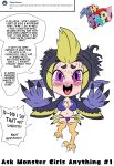  2018 avian big_breasts biped bird black_hair blonde_hair breasts chibi clothing comic dialogue digital_drawing_(artwork) digital_media_(artwork) english_text feathered_wings feathers female harpy humanoid large_breasts looking_at_viewer mammal mhfap mhfap! monster_girl monster_girl_(genre) punishedkom simple_background smile solo swimsuit tali_(mhfap) talking text white_background wings 