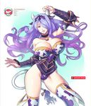  2018 animal_humanoid armor armwear bell big_breasts bovine breasts camilla camilla_(fire_emblem) cleavage clothed clothing collar cow_humanoid cow_print cowbell elbow_gloves english_text female fire_emblem gloves hair hair_over_eye horn huge_breasts humanoid legwear long_hair mammal nintendo purple_eyes purple_hair purple_panties smile solo spikes supersatanson text thigh_highs transformation video_games voluptuous 