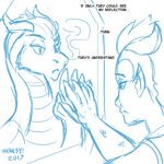  2017 adrakist animal_humanoid dialogue dragon dragon_humanoid english_text female feral heresy_(artist) horn humanoid hybrid mammal mirror otherkin parody reflection scalie seraphina sketch smoke solo text twokinds 