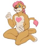  &lt;3 anthro black_nose blue_eyes cubi digital_drawing_(artwork) digital_media_(artwork) featureless_crotch feline frown fur hair hypnosis lion male mammal mind_control multicolored_fur mwako nude pink_fur pink_hair simple_background solo spiral spiral_eyes tan_fur white_background 