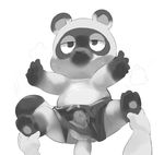  anal animal_crossing apron balls bulge clothing first_person_view human male male/male mammal masshiro nintendo panting pawpads penis slightly_chubby sweat tanuki tom_nook_(animal_crossing) video_games 