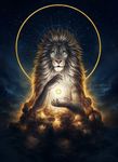  blue_eyes claws cloud detailed_background feline feral fur hair halo jojoesart lion looking_at_viewer male mammal mane nature night orb outside portrait sky solo star starry_sky sun white_fur white_hair white_lion 