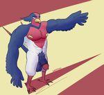  2017 anthro anthrofied armpit_hair avian big_penis chest_tuft circumcised digital_media_(artwork) dripping feathered_wings feathers half-erect hi_res humanoid_penis looking_at_viewer male muscular muscular_male nintendo nipples nude pecs penis pok&eacute;mon pok&eacute;mon_(species) pok&eacute;morph pose precum pubes scruffymusk shaded simple_background solo standing swellow tuft vein veiny_penis video_games wings 