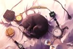  ambiguous_gender aquasixio black_fur cat clock digital_drawing_(artwork) digital_media_(artwork) feline feral fur lying mammal solo 