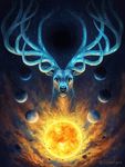  antlers black_hole cervine cloud deer feral front_view glowing horn jojoesart looking_at_viewer male mammal nebula planet sky solo space spacescape star starry_sky sun 