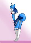  anthro backsack balls blush canine clothed clothing crossdressing cute girly legwear letodoesart male mammal socks solo 