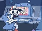  animate_inanimate caught chair clothing computer covering cuphead_(character) cuphead_(game) erection gloves hi_res humanoid lewddrawunknown looking_at_viewer male nervous not_furry object_head open_mouth pants penis precum red_nose shirt shorts silver_skin sitting solo straw sweat teeth tongue video_games 