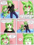  &lt;3 2018 anthro bed blush border brother brother_and_sister canine clothing comic digital_media_(artwork) female fox fur gi0 green_fur green_hair hair hi_res inside jacob_(vermelhatan) looking_at_viewer male mammal open_mouth pia red_eyes sibling sister smile text tongue vermelhatan white_border young 