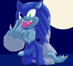  balls chest_tuft claws erection fur green_eyes hedgehog kneeling licking looking_at_viewer male mammal moon nude open_mouth outside penis solo sonic_(series) sonic_the_werehog thanu tongue tongue_out tuft werehog 
