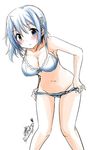  1girl blue_eyes blue_hair blush breasts gleision_adain hair_ornament hairclip image_sample looking_at_viewer mahou_shoujo_madoka_magica medium_breasts miki_sayaka navel short_hair signature twitter_sample underwear undressing white_background 