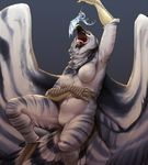  2016 avian bird breasts claws dragon eagle feathers featureless_breasts featureless_crotch female forced gaping_mouth hida imminent_vore looking_up macro micro micro_on_macro neltruin open_mouth ryin saliva simple_background size_difference tongue tongue_out vore yellow_eyes 