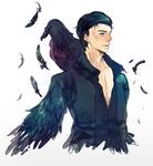  bird black_hair character_name crow diaval disney feathered_wings feathers grey_eyes male_focus maleficent_(movie) mikann0206 scar simple_background sleeping_beauty solo white_background wings 