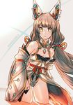  animal_ears bangs cat_ears eyebrows highres japanese_clothes kky leotard long_hair looking_at_viewer niyah silver_hair simple_background solo spoilers twintails xenoblade_(series) xenoblade_2 yellow_eyes 