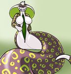  breasts female green_markings living_costume living_fursuit looking_at_viewer markings naga purple_eyes reptile royalty_(artist) scalie simple_background smile snake solo zipper 