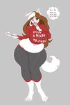  anthro belly big_breasts blush boosterpang breasts canine christmas clothed clothing deep_navel english_text female holidays huge_breasts looking_at_viewer mammal midriff navel overweight smile solo standing text 