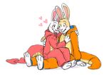  &lt;3 3_toes 4_fingers anthro biped blush clothed clothing costume cubi cubi_(characters) cubi_(dragon) cubi_(rabbit) digital_drawing_(artwork) digital_media_(artwork) dragon flir flir_(rabbit) flir_(woozle) fur furry_character_wearing_fursuit fursuit lagomorph long_ears male male/male mammal multicolored_fur mustelid pajamas pink_nose rabbit romantic_couple scalie simple_background smile spade_tail tan_fur teeth toes tongue tongue_out two_tone_fur weasel white_background white_fur woozle 