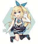  :d bangs bare_shoulders black_legwear black_ribbon black_skirt blonde_hair blue_eyes blue_ribbon blue_shirt blush breasts brown_footwear cleavage commentary_request elbow_gloves eyebrows_visible_through_hair gloves hair_between_eyes hair_ribbon head_tilt high_ponytail highres kneehighs large_breasts long_hair looking_at_viewer mary_janes minamiya_mia mirai_akari mirai_akari_project neck_ribbon open_mouth pleated_skirt ribbon shirt shoes side_ponytail single_kneehigh single_thighhigh skirt sleeveless sleeveless_shirt smile solo thighhighs upper_teeth very_long_hair virtual_youtuber white_gloves 