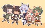  &gt;:&lt; 4girls animal_ears bangs black_hair blue_eyes blush cat_ears cat_girl cat_tail catboy chazuke_ikura chibi commentary_request dark_skin dog_ears dog_girl dog_tail eyebrows fang farfalia full_body green_hair hair_bobbles hair_ornament hannah_blaze ledo_vassar lion_ears lion_girl lion_tail long_hair multiple_girls one_eye_closed open_mouth pink_hair pop-up_story purple_eyes renge_miyamoto short_hair silver_hair skirt smile st._feles_gakuen_uniform suzuna_isurugi sweatdrop tail tiger_ears tiger_girl triangle_mouth yellow_eyes 