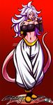  alternate_form android_21 black_sclera bracelet breasts commentary dragon_ball dragon_ball_fighterz earrings finger_to_mouth harem_pants highres hoop_earrings jadenkaiba jewelry large_breasts lavender_hair majin_android_21 navel open_mouth pants pink_skin pointy_ears red_eyes solo stomach tail tongue tongue_out 