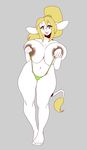  anthro big_breasts bikini bikini_bottom boosterpang breasts clothed clothing female hair huge_breasts looking_at_viewer mammal mostly_nude nipples solo swimsuit topless unknown_species wide_hips 
