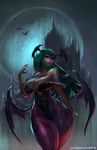  big_breasts breasts cleavage clothed clothing cutesexyrobutts darkstalkers female green_eyes green_hair hair humanoid leotard long_hair looking_at_viewer mammal membranous_wings morrigan_aensland not_furry solo video_games voluptuous wide_hips wings 