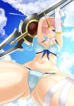  1girl berserker_of_black breasts cameltoe cleavage erect_nipples fate/apocrypha fate/grand_order fate_(series) horn looking_at_viewer medium_breasts navel open_mouth swimsuit tagme thighs weapon 